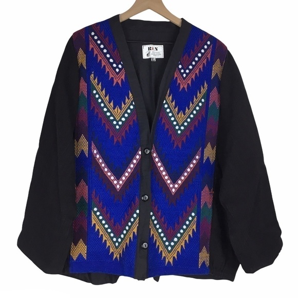 Vintage Jackets & Blazers - VINTAGE Blanket Coat Jacket Needlepoint Southwestern Oversized Woven Size XL